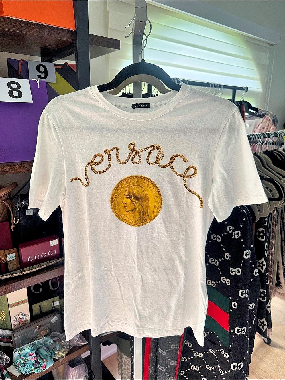 Versace Medusa On Chain T-Shirt Gold Graphic White XS/S